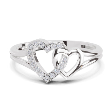 0.13 Carat Round Shape Twin Heart Engagement Ring | 14K White Gold