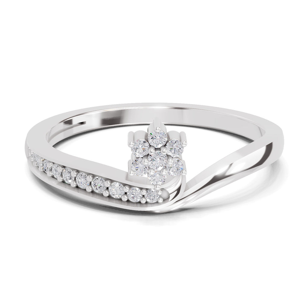 0.11 Carat Round Shape Floral Engagement Ring | 14K White Gold