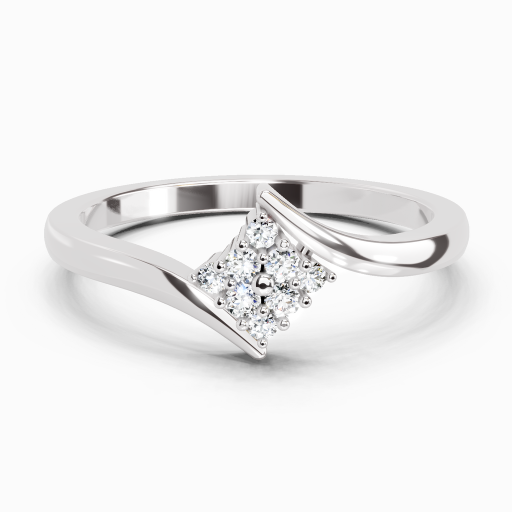 0.09 Ct Round Shape Diamond Cluster Ring | 14K White Gold