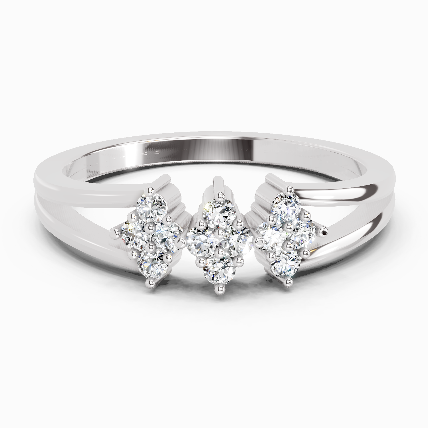0.14 Ct Round Shape Diamond Cluster Ring | 14K White Gold