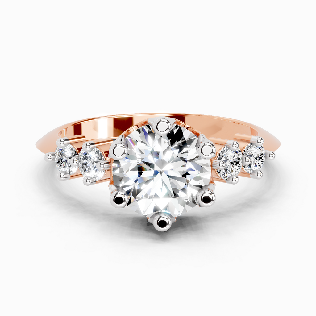 1.71 Ct Round Side Stone Engagement Ring | 14K Rose Gold