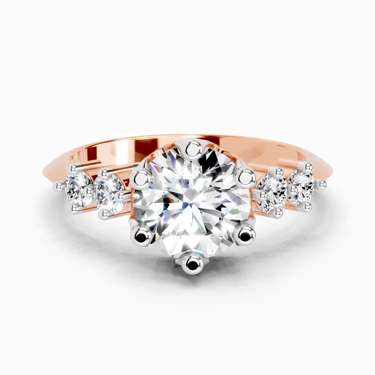 1.71 Ct Round Side Stone Engagement Ring | 14K Rose Gold
