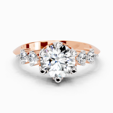 1.71 Ct Round Side Stone Engagement Ring | 14K Rose Gold