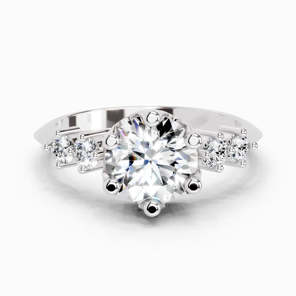 1.71 Ct Round Side Stone Engagement Ring | 14K White Gold