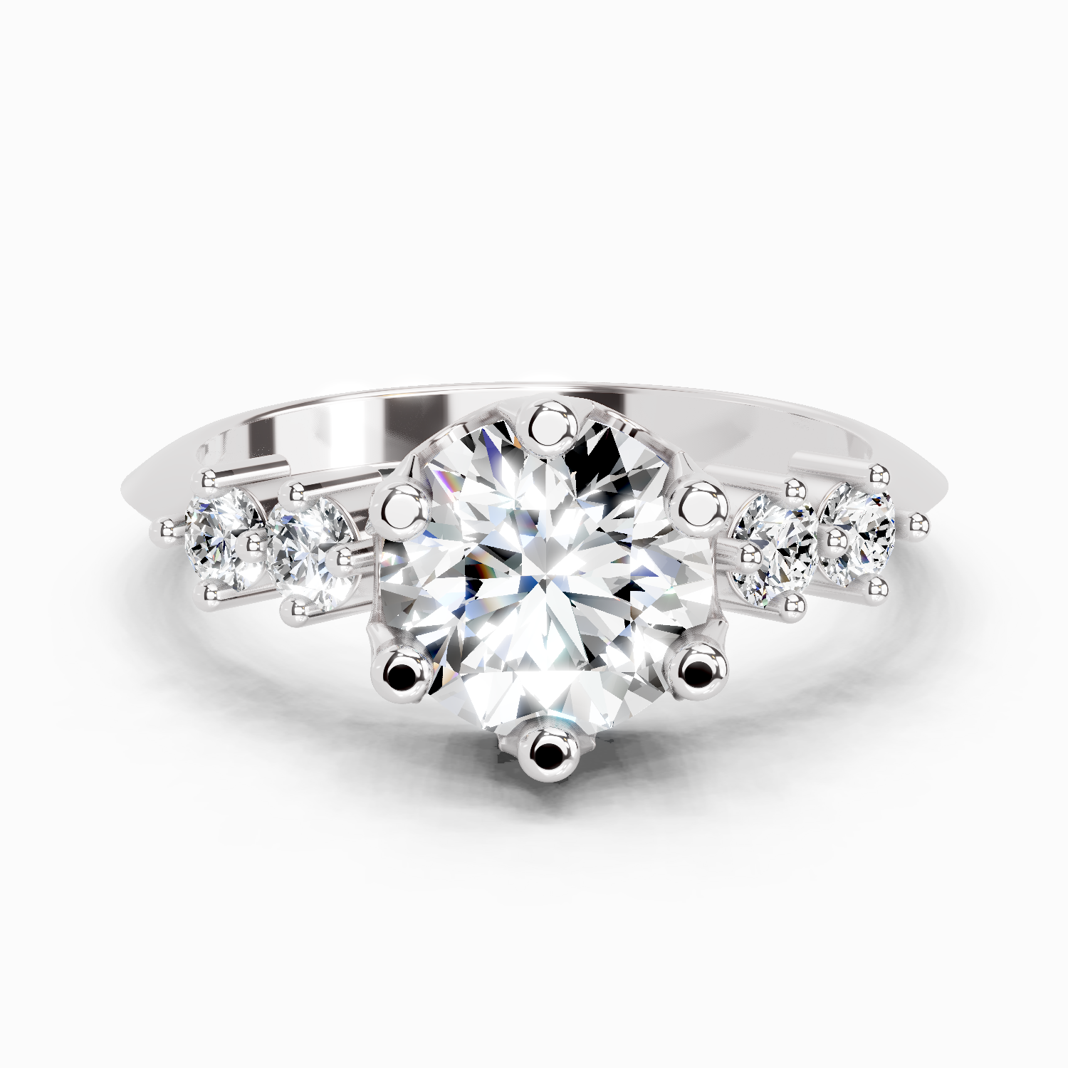 1.71 Ct Round Side Stone Engagement Ring | 14K White Gold