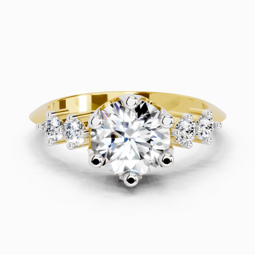1.71 Ct Round Side Stone Engagement Ring | 14K Yellow Gold