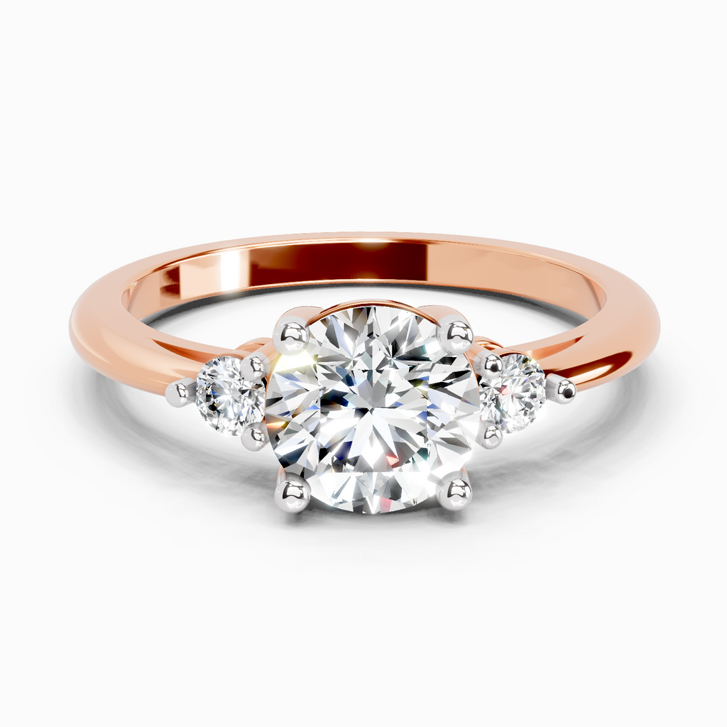 1.05 Ct Round 3 Stone Diamond Ring | 14K Rose Gold