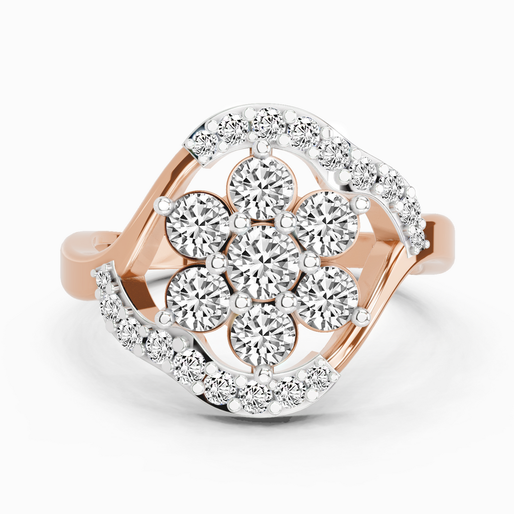 0.75 Ct Round Shape Diamond Cluster Ring | 14K Rose Gold