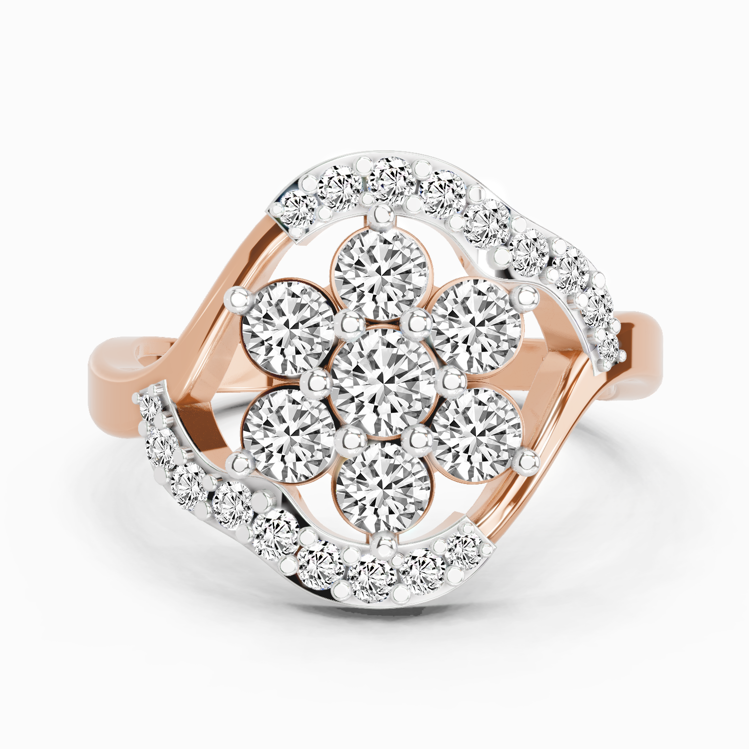 0.75 Ct Round Shape Diamond Cluster Ring | 14K Rose Gold