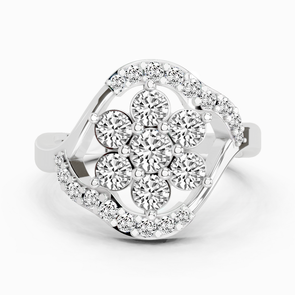 0.75 Ct Round Shape Diamond Cluster Ring | 14K White Gold