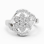 0.75 Ct Round Shape Diamond Cluster Ring | 14K White Gold