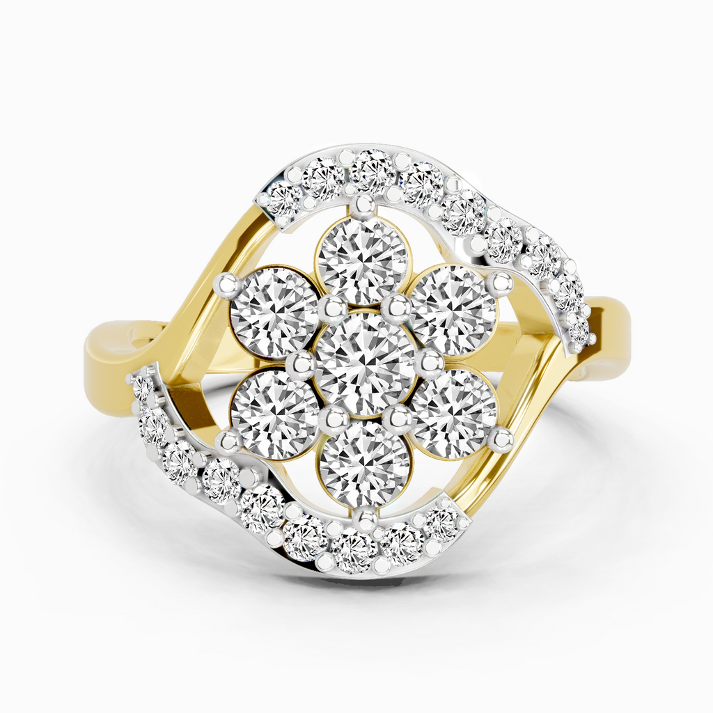 0.75 Ct Round Shape Diamond Cluster Ring | 14K Yellow Gold