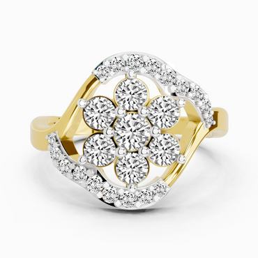 0.75 Ct Round Shape Diamond Cluster Ring | 14K Yellow Gold