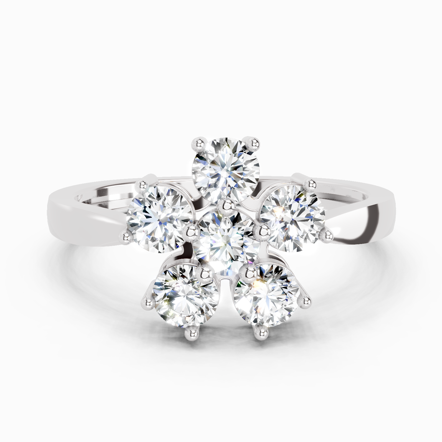 0.66 Ct Round Shape Flower Diamond Ring | 14K White Gold