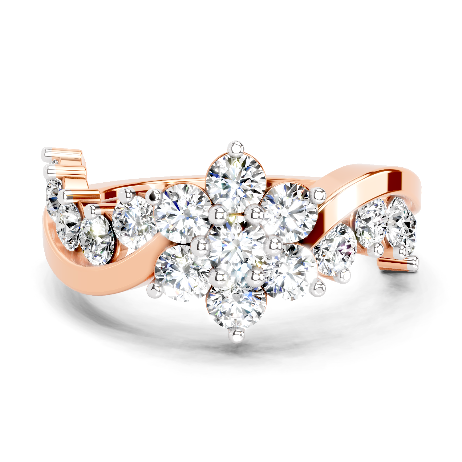 1.41 Ct Round Shape Cluster Diamond Ring | 14K Rose Gold