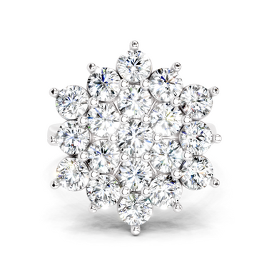 3.18 Ct Round Shape Flower Diamond Ring | 14K White Gold