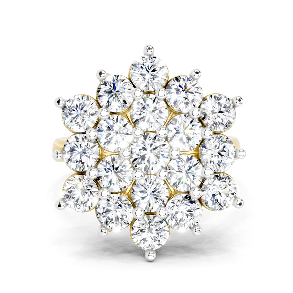 3.18 Ct Round Shape Flower Diamond Ring | 14K Yellow Gold