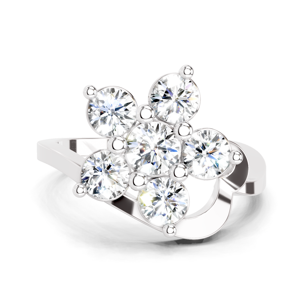 1.55 Ct Round Shape Floral Diamond Ring | 14K White Gold