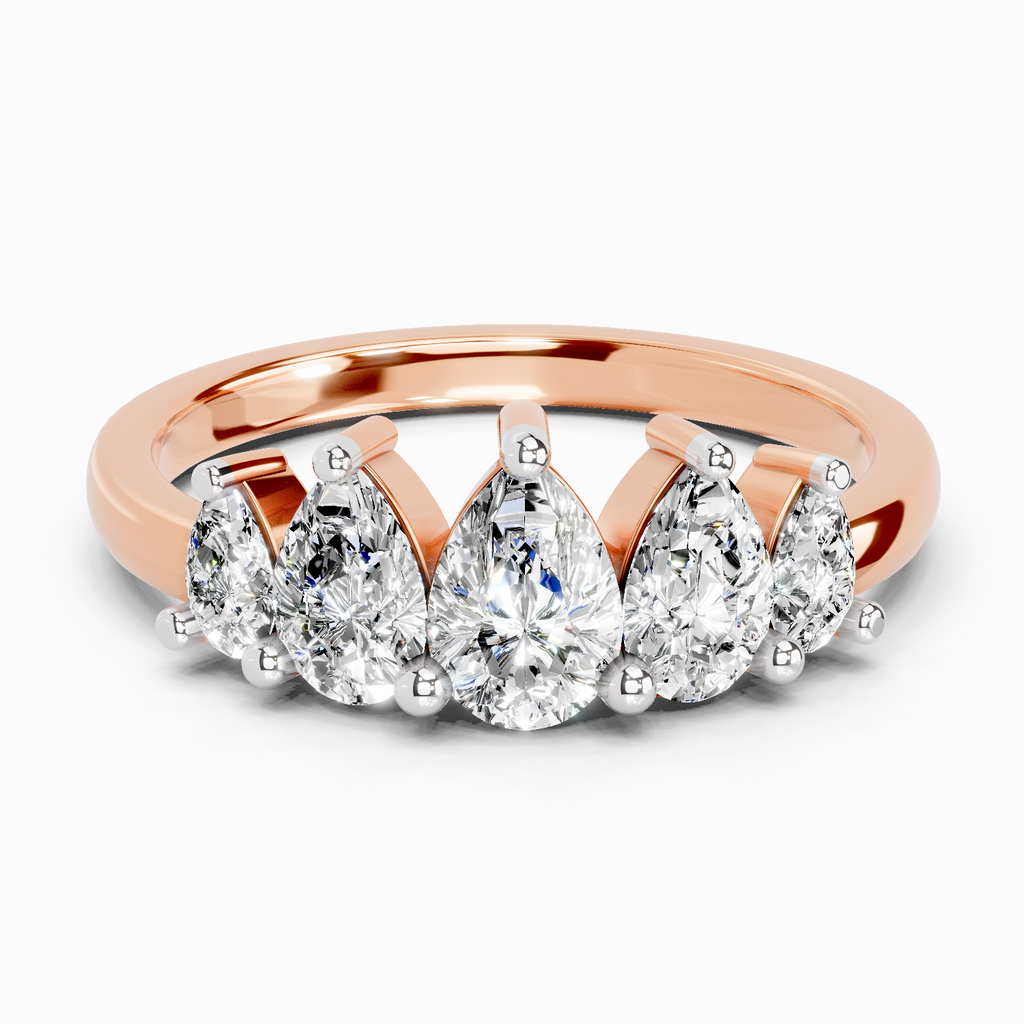 1.14 Ct Pear Shape 5 Stone Diamond Ring | 14K Rose Gold
