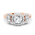 1.01 Ct Round 3 Stone Halo Diamond Ring | 14K Rose Gold