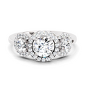 1.01 Ct Round 3 Stone Halo Diamond Ring | 14K White Gold