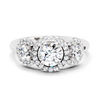 1.01 Ct Round 3 Stone Halo Diamond Ring | 14K White Gold