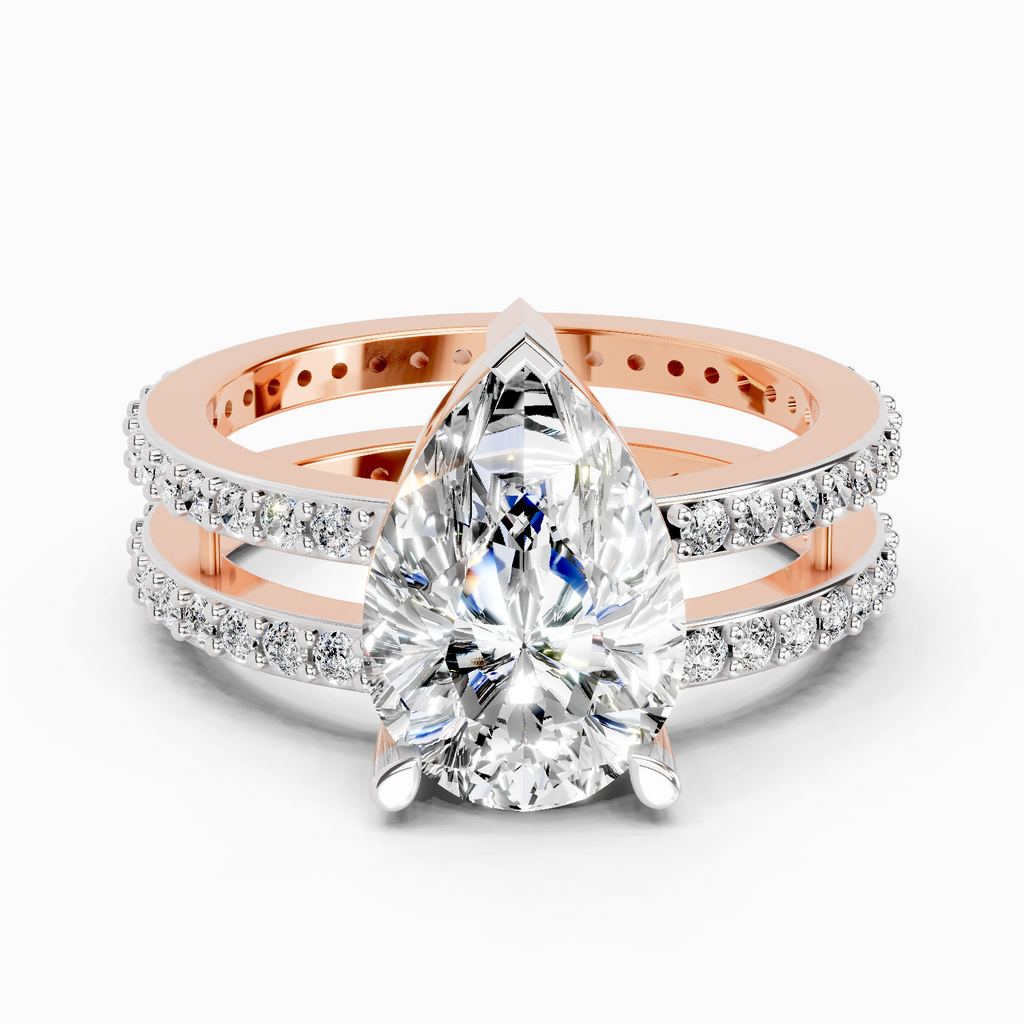 3.98 Ct Pear Shape Diamond Engagement Ring | 14K Rose Gold