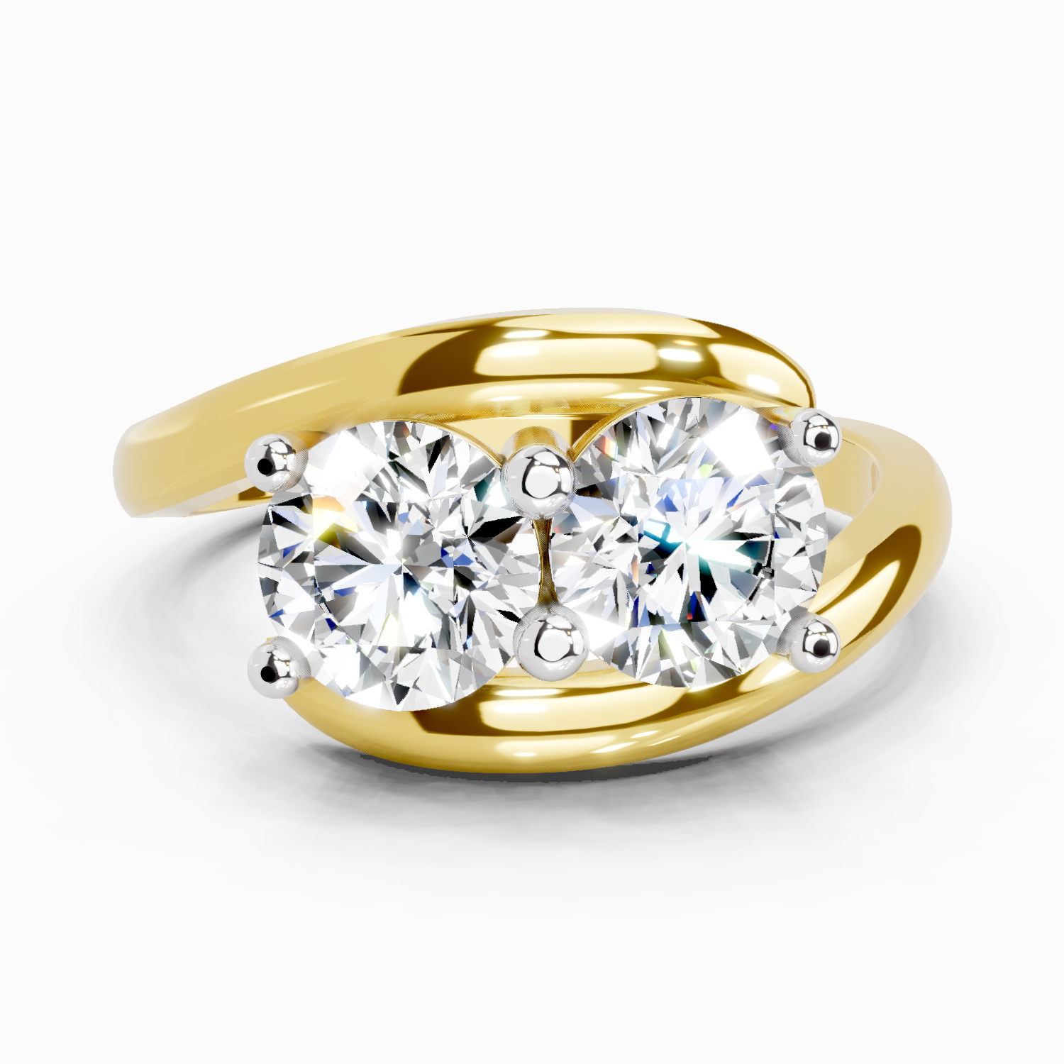 1.5 Ct Round Two Stone Ring | 14K Yellow Gold