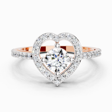 0.84 Ct Round Halo Heart Ring | 14K Rose Gold