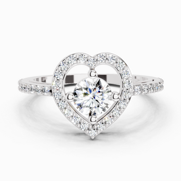0.84 Ct Round Halo Heart Ring | 14K White Gold