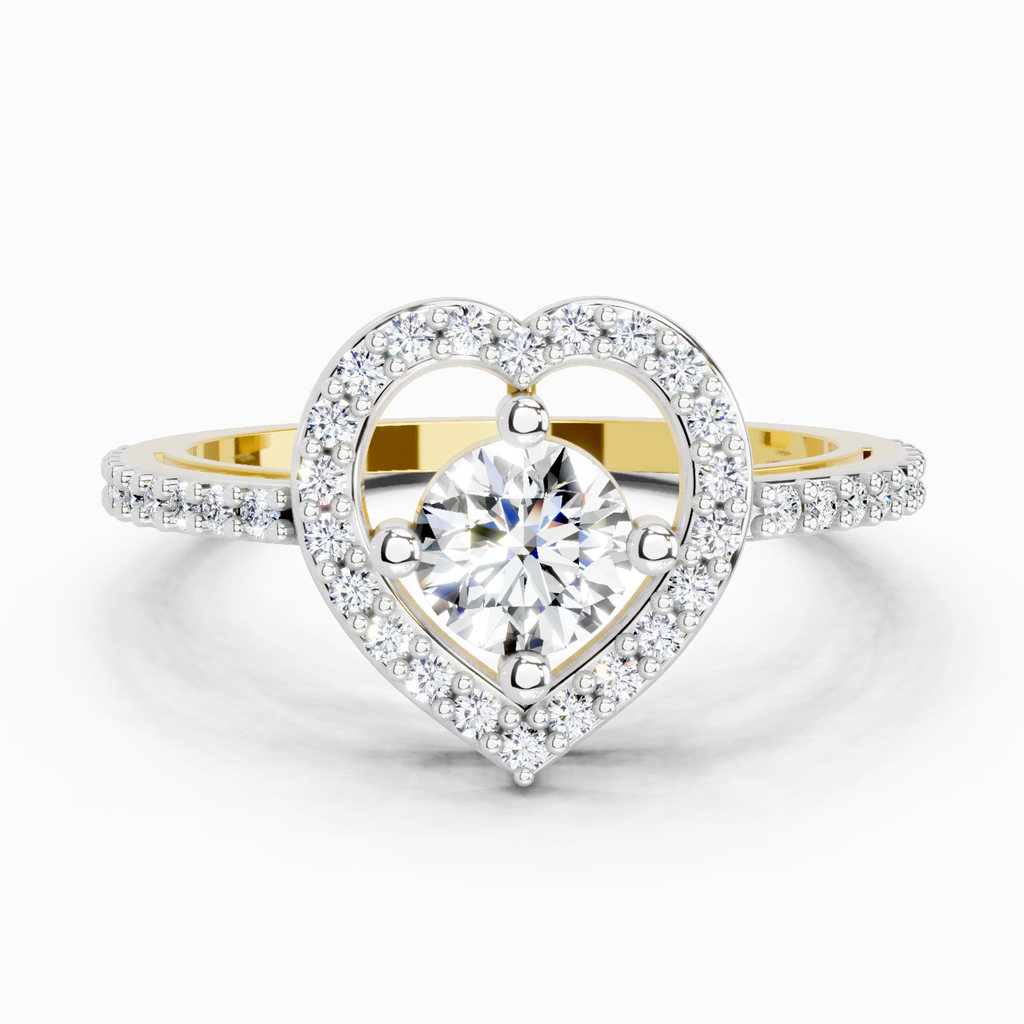 0.84 Ct Round Halo Heart Ring | 14K Yellow Gold
