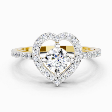 0.84 Ct Round Halo Heart Ring | 14K Yellow Gold