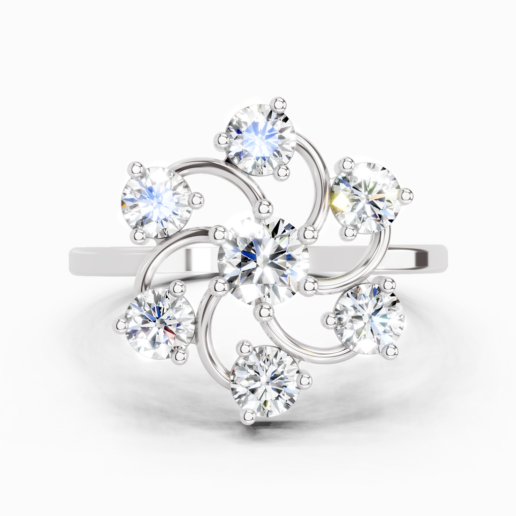 0.86 Ct Round Swirl Cluster Ring | 14K White Gold