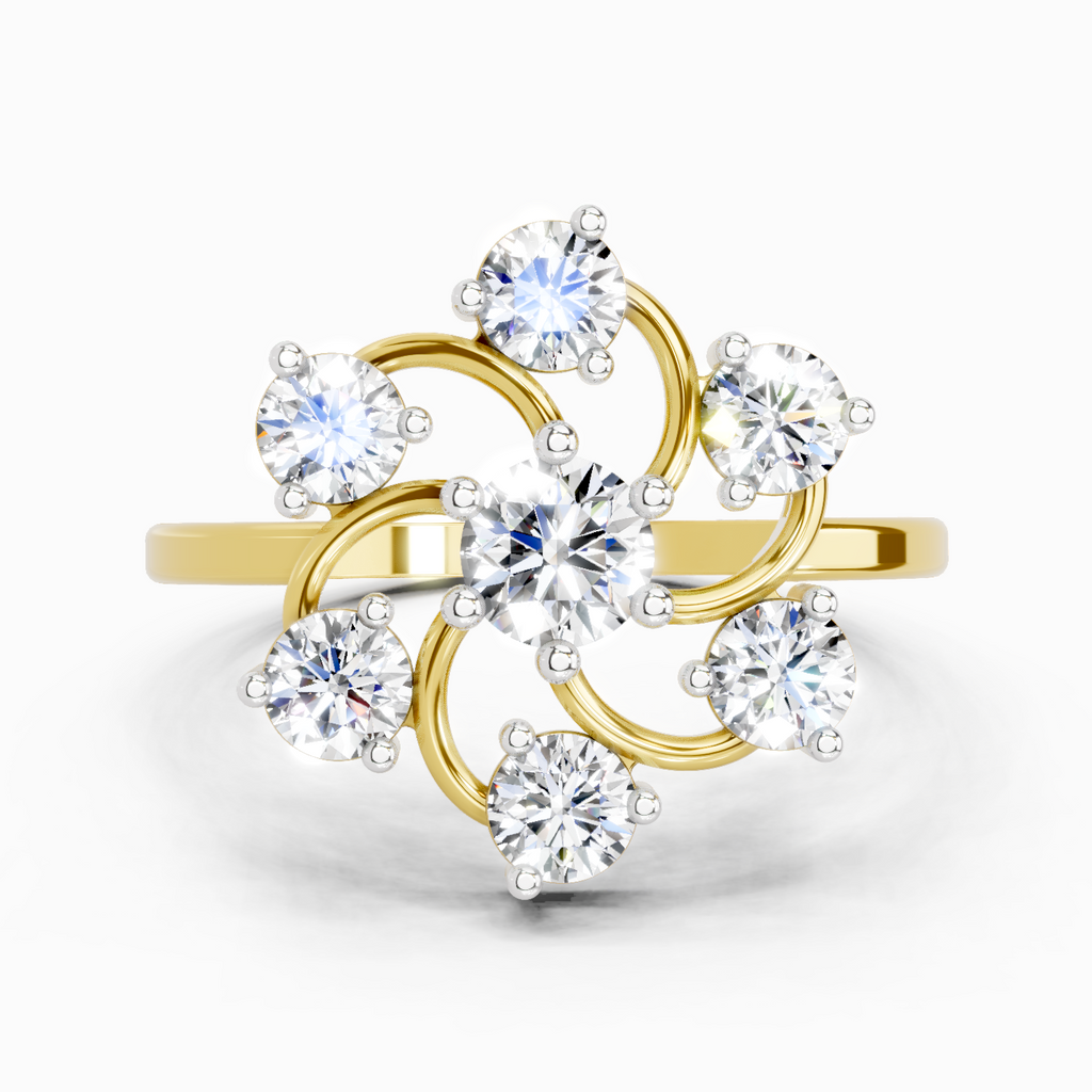 0.86 Ct Round Swirl Cluster Ring | 14K Yellow Gold
