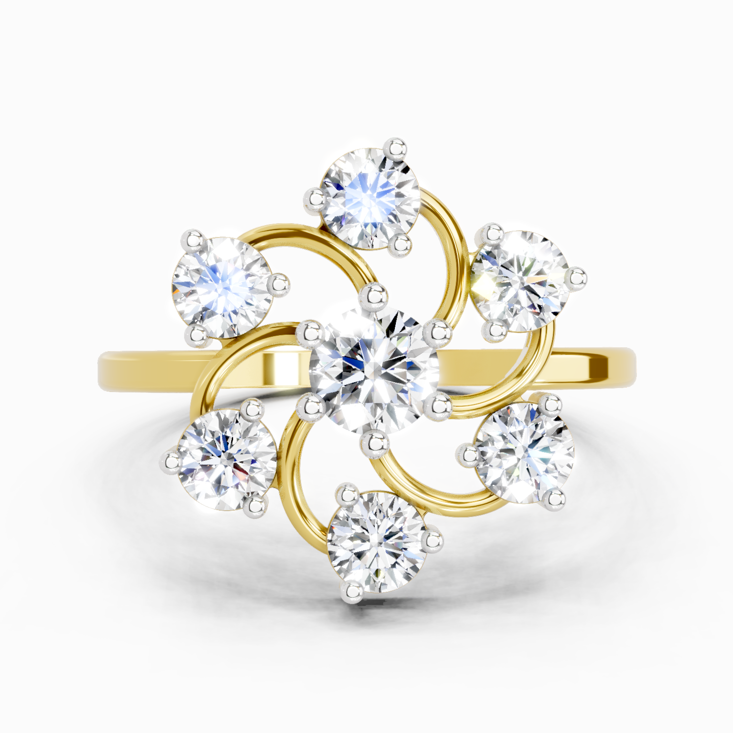 0.86 Ct Round Swirl Cluster Ring | 14K Yellow Gold