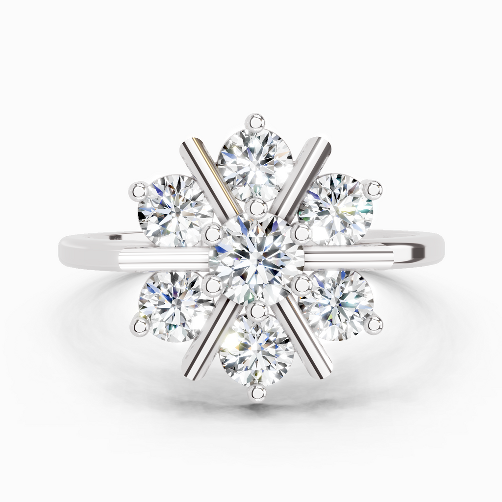 0.9 Ct Round Starburst Ring | 14K White Gold