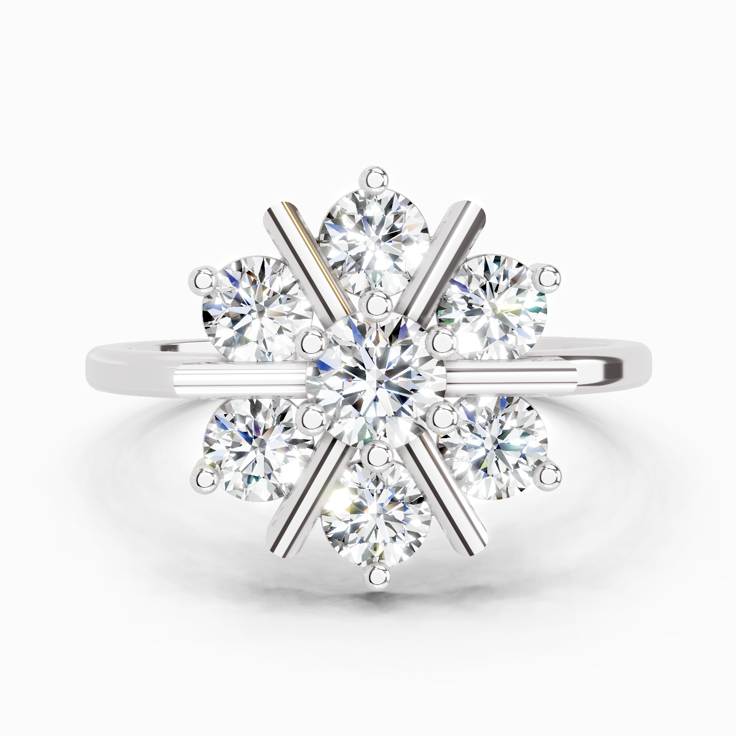 0.9 Ct Round Starburst Ring | 14K White Gold
