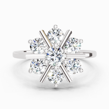 0.9 Ct Round Starburst Ring | 14K White Gold