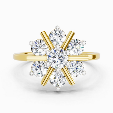 0.9 Ct Round Starburst Ring | 14K Yellow Gold