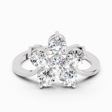 0.81 Ct Round Shape Diamond Flower Ring | 14K White Gold