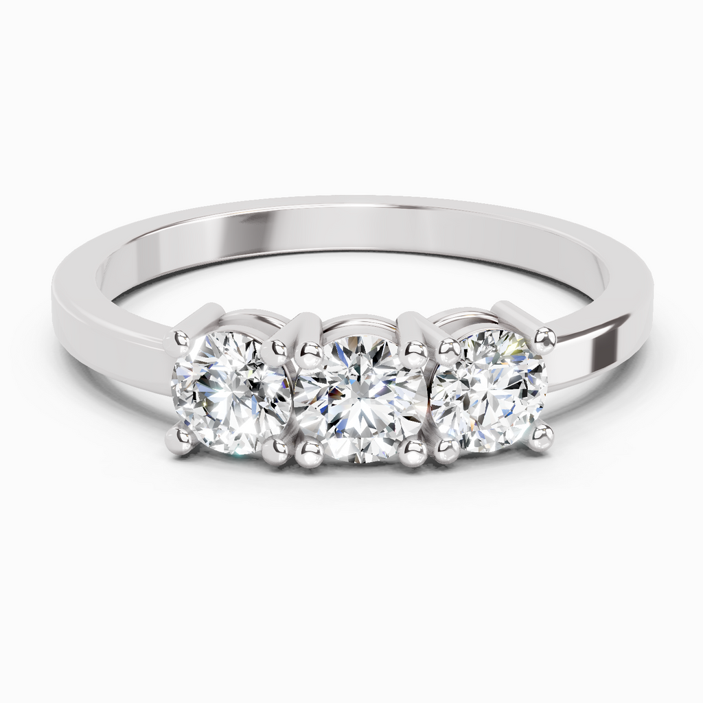 0.62 Ct Round Three Stone Ring | 14K White Gold