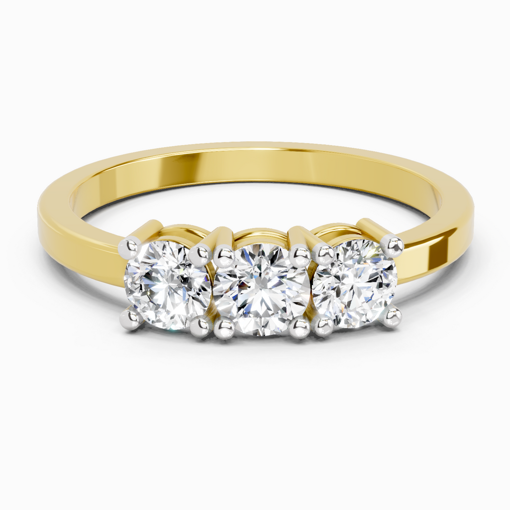 0.62 Ct Round Three Stone Ring | 14K Yellow Gold