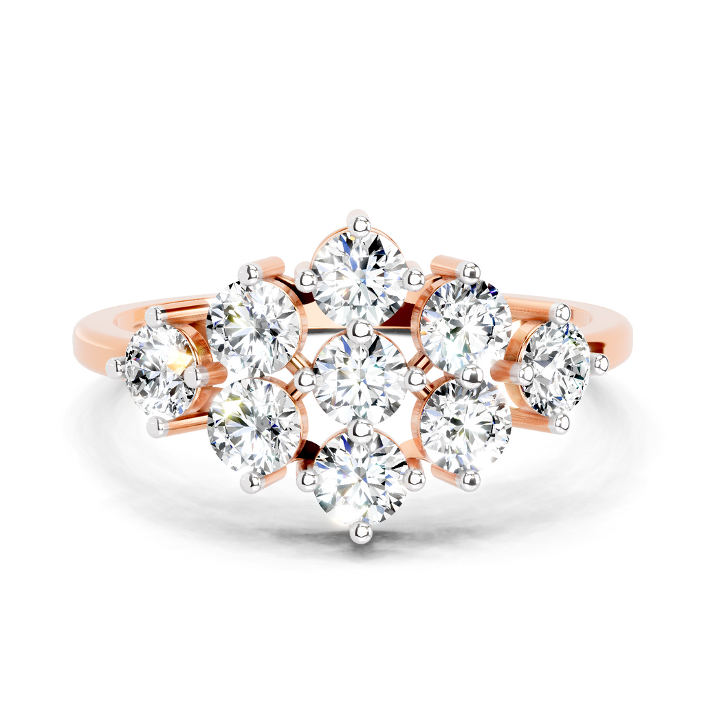 0.77 Carat Round Shape Cluster Diamond Ring | 14K Rose Gold