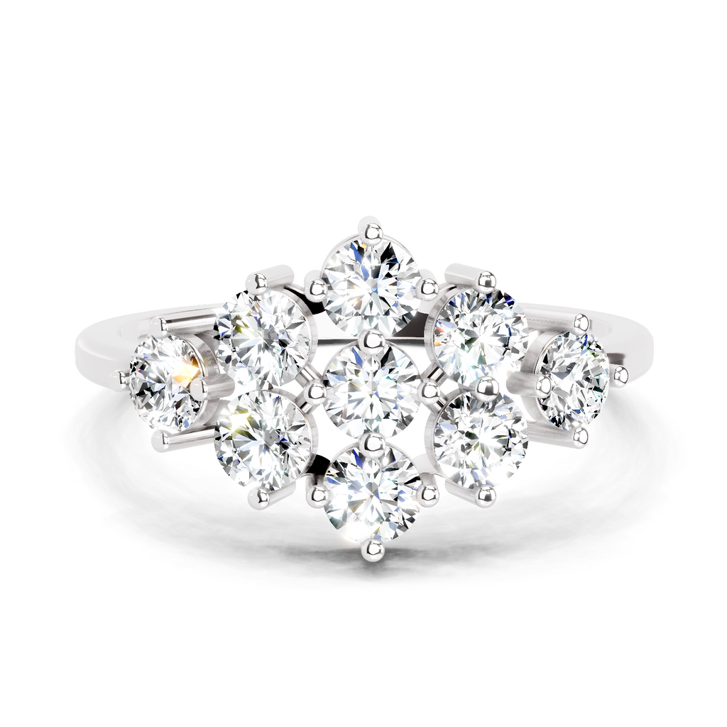0.77 Carat Round Shape Cluster Diamond Ring | 14K White Gold