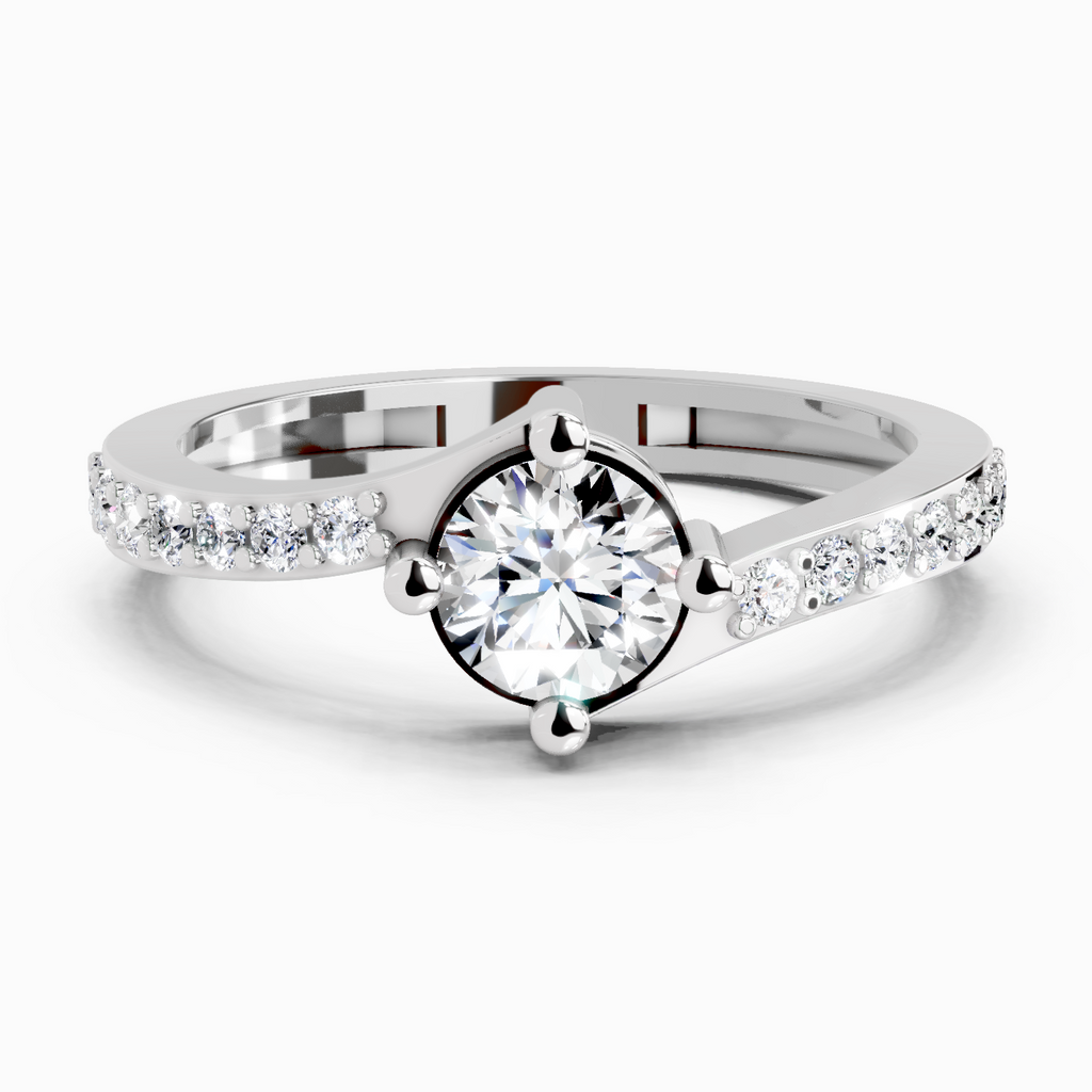 0.76 Carat Round Shape Diamond Engagement Ring | 14K White Gold