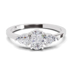 0.60 Carat Three-Stone Oval & Pear Diamond Engagement Ring | 14K White Gold