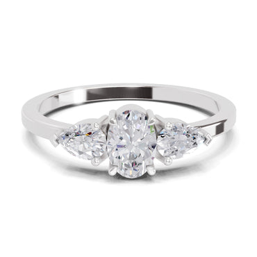 0.60 Carat Three-Stone Oval & Pear Diamond Engagement Ring | 14K White Gold