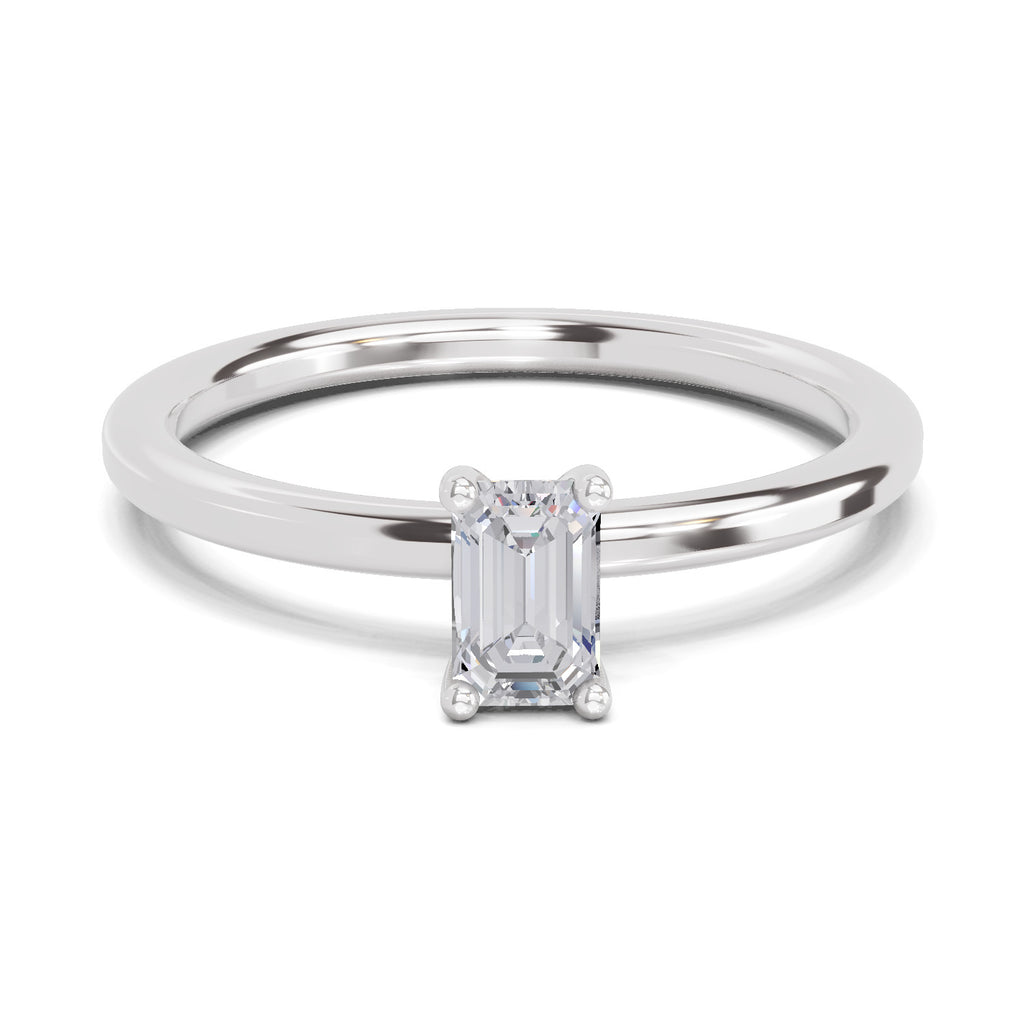 0.4 Carat Emerald Shape Solitaire Diamond Engagement Ring | 14K White Gold