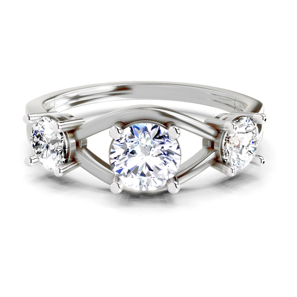 3 Stone 1 Ct  Round Shape Diamond | 14K White Gold