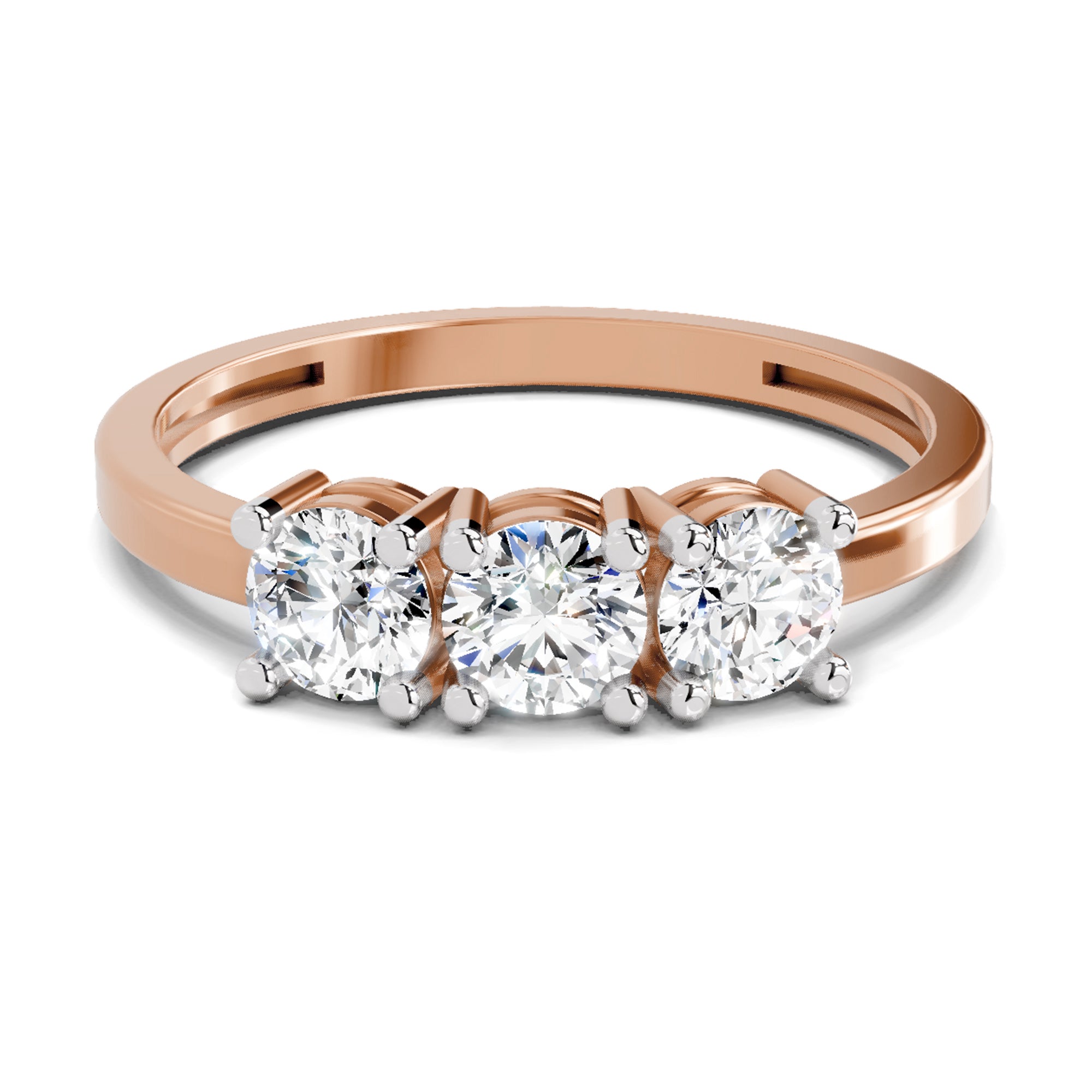 3 Stone 0.75 Ct  Round Shape Diamond | 14K Rose Gold
